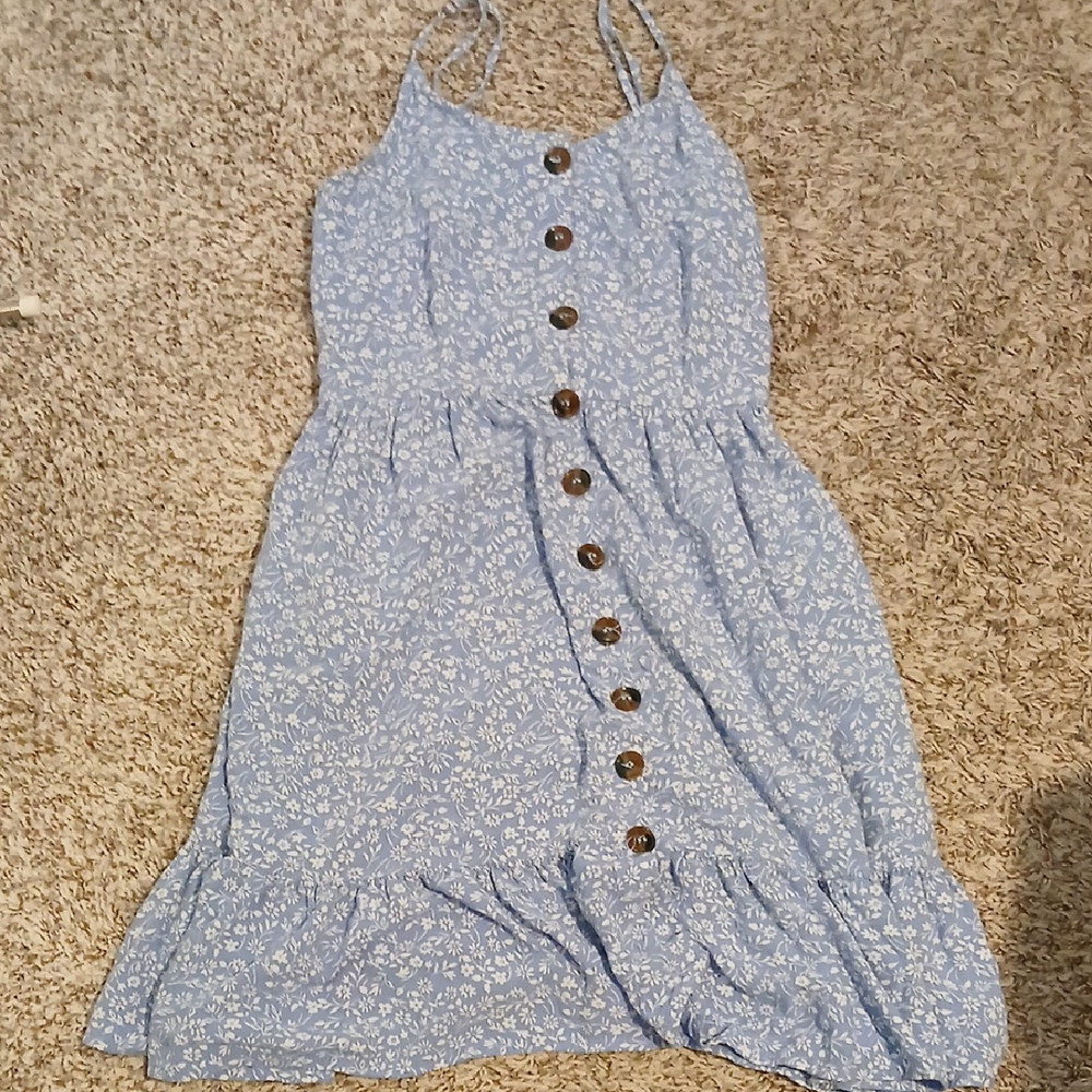 Japna Blue Floral Kids Dress with Button Detail